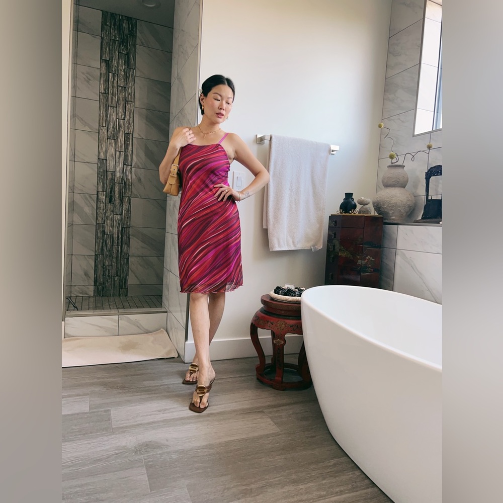 Vintage CALIFORNIA CONCEPT y2k pink midi slip dress